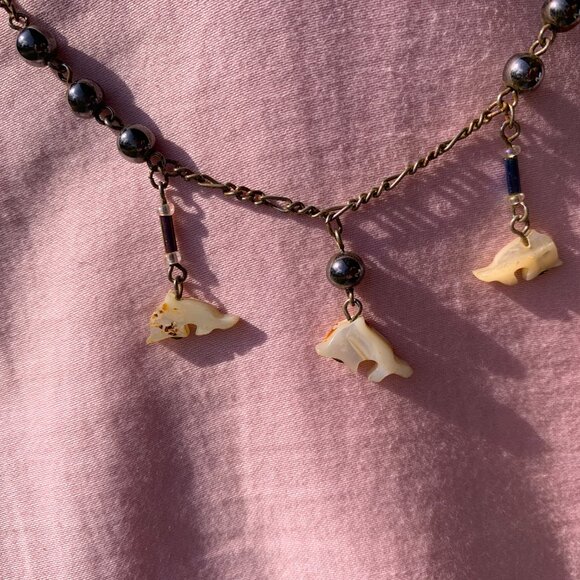 JEWELRY - 10in hand carved DOLPHIN shaped bone charm chain necklace, Alaska - Picture 3 of 8